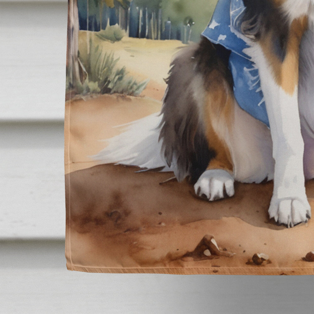Collie Cowboy Welcome House Flag 28x40 Porch Sleeve Pole Decorative Outside Yard Banner Artwork Wall Hanging, Polyester