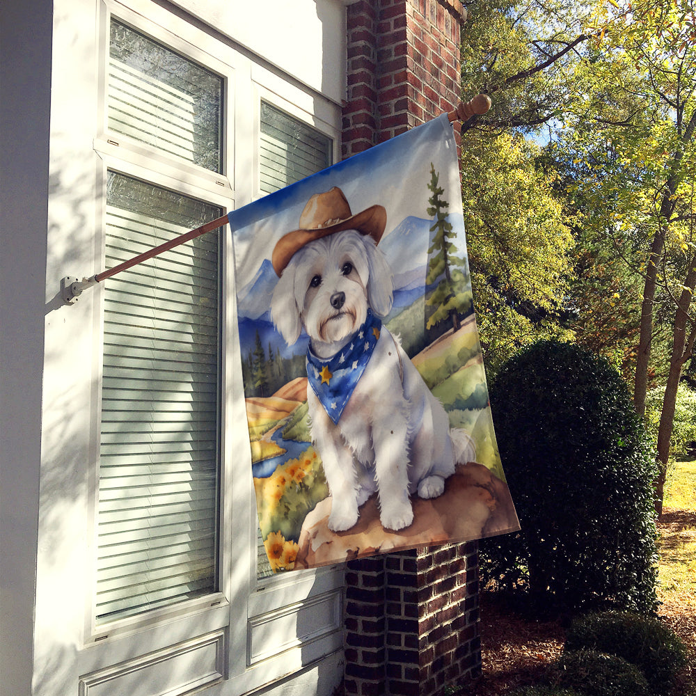 Coton de Tulear Cowboy Welcome House Flag 28x40 Porch Sleeve Pole Decorative Outside Yard Banner Artwork Wall Hanging, Polyester