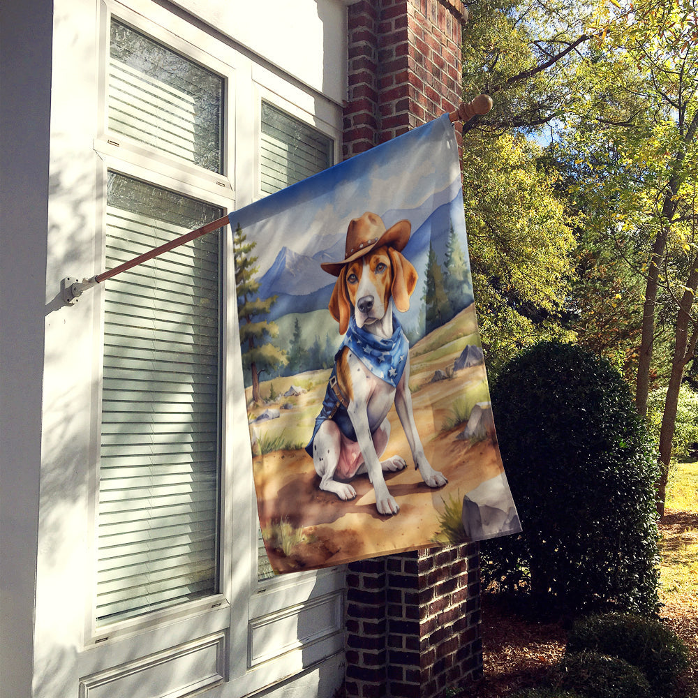 English Foxhound Cowboy Welcome House Flag 28x40 Porch Sleeve Pole Decorative Outside Yard Banner Artwork Wall Hanging, Polyester