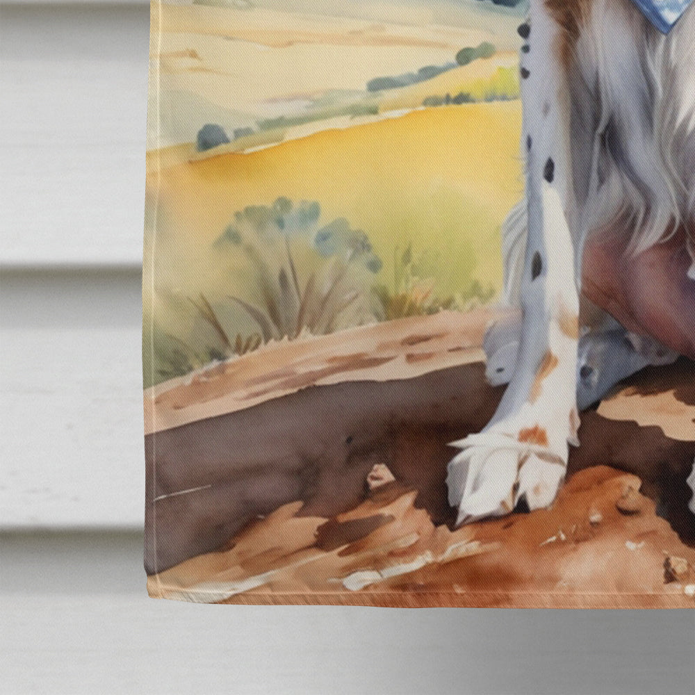 English Setter Cowboy Welcome House Flag 28x40 Porch Sleeve Pole Decorative Outside Yard Banner Artwork Wall Hanging, Polyester