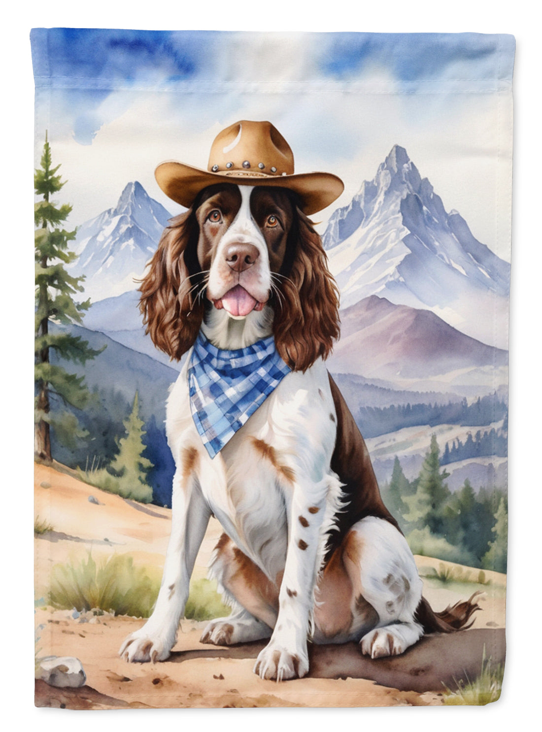 English Springer Spaniel Cowboy Welcome House Flag 28x40 Porch Sleeve Pole Decorative Outside Yard Banner Artwork Wall Hanging, Polyester
