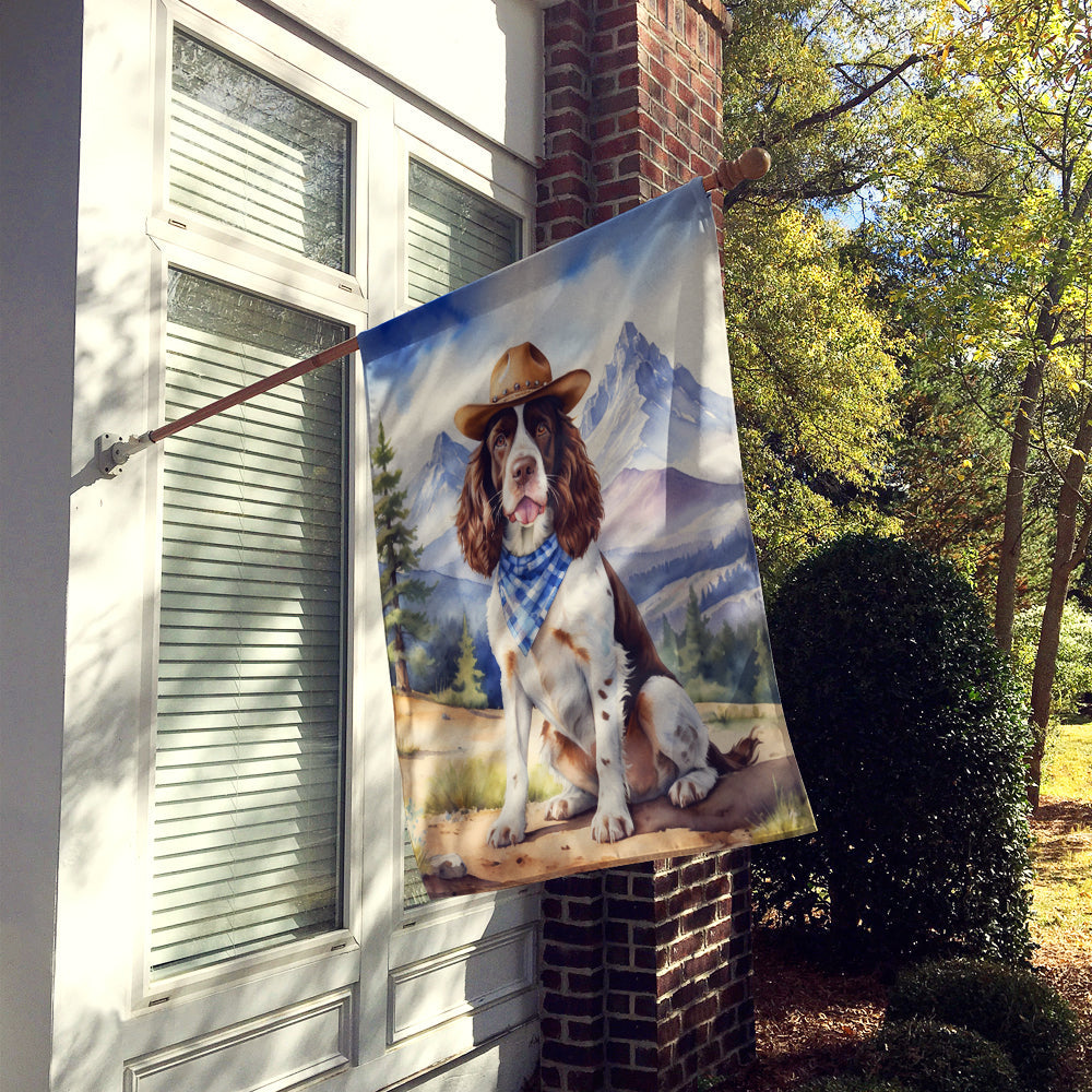 English Springer Spaniel Cowboy Welcome House Flag 28x40 Porch Sleeve Pole Decorative Outside Yard Banner Artwork Wall Hanging, Polyester