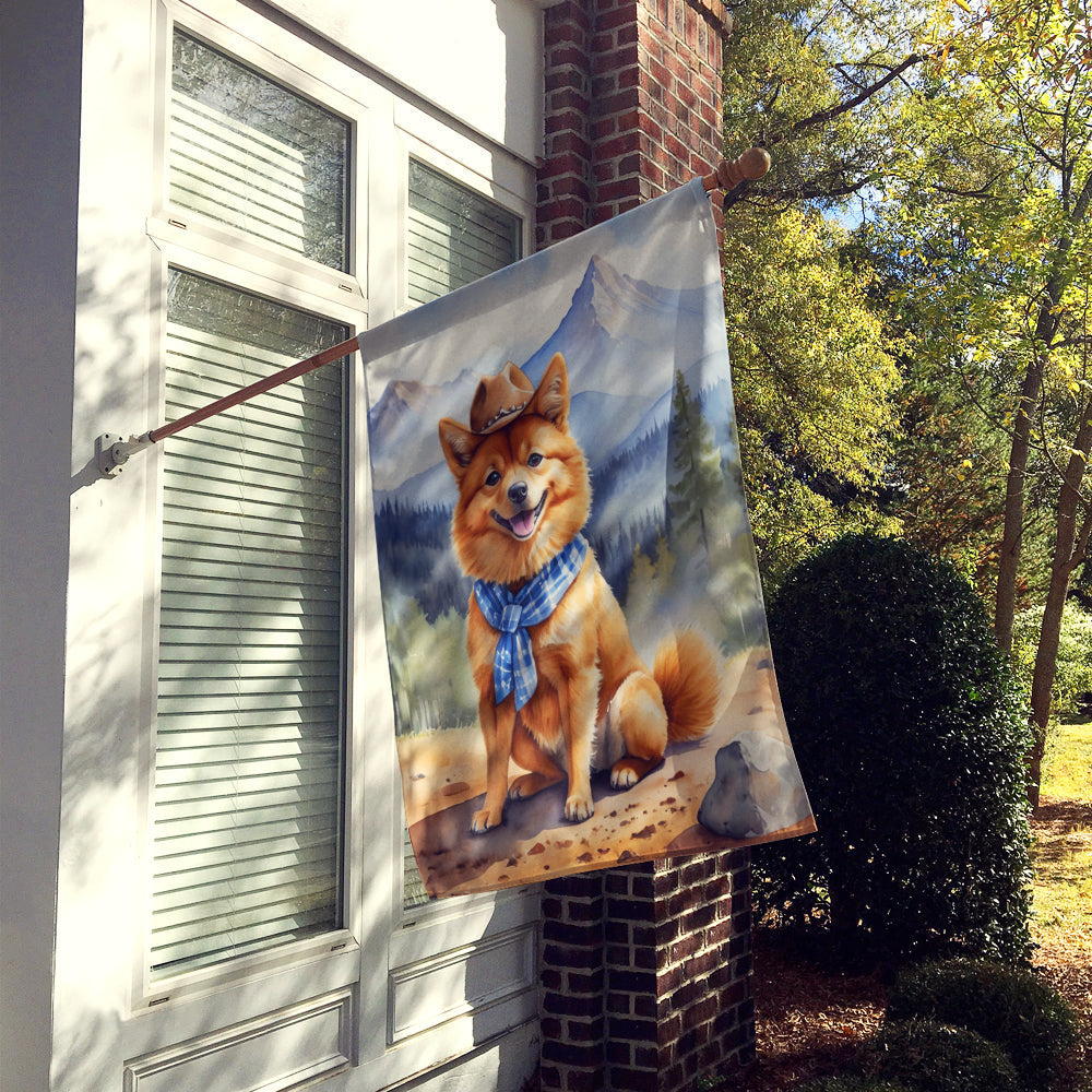 Finnish Spitz Cowboy Welcome House Flag 28x40 Porch Sleeve Pole Decorative Outside Yard Banner Artwork Wall Hanging, Polyester