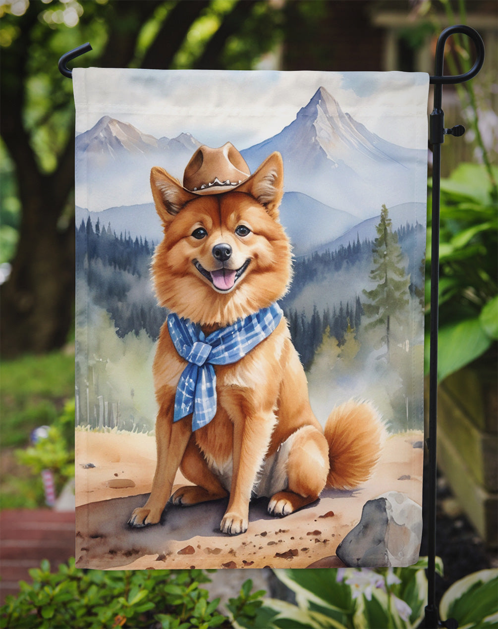 Finnish Spitz Cowboy Welcome Garden Flag Mailbox Decorative Yard Banner Outside Patio Artwork for Flower Beds, Garden Size, Multicolor