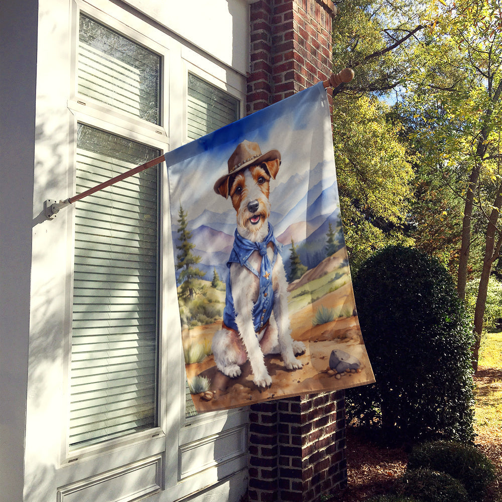 Fox Terrier Cowboy Welcome House Flag 28x40 Porch Sleeve Pole Decorative Outside Yard Banner Artwork Wall Hanging, Polyester