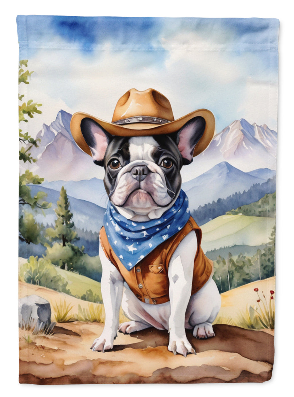 French Bulldog Cowboy Welcome House Flag 28x40 Porch Sleeve Pole Decorative Outside Yard Banner Artwork Wall Hanging, Polyester