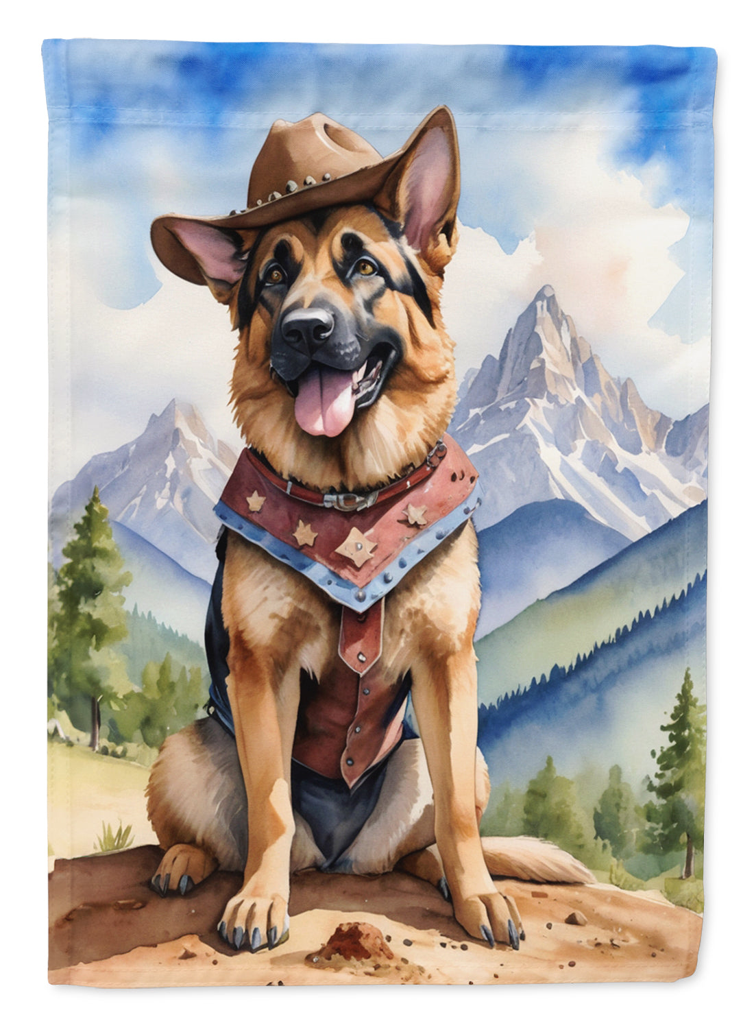 German Shepherd Cowboy Welcome House Flag 28x40 Porch Sleeve Pole Decorative Outside Yard Banner Artwork Wall Hanging, Polyester