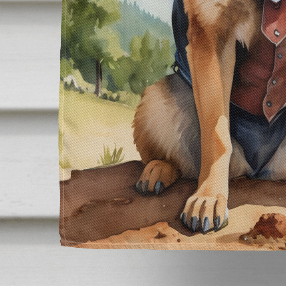 German Shepherd Cowboy Welcome House Flag 28x40 Porch Sleeve Pole Decorative Outside Yard Banner Artwork Wall Hanging, Polyester
