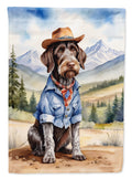 German Wirehaired Pointer Cowboy Welcome House Flag 28x40 Porch Sleeve Pole Decorative Outside Yard Banner Artwork Wall Hanging, Polyester