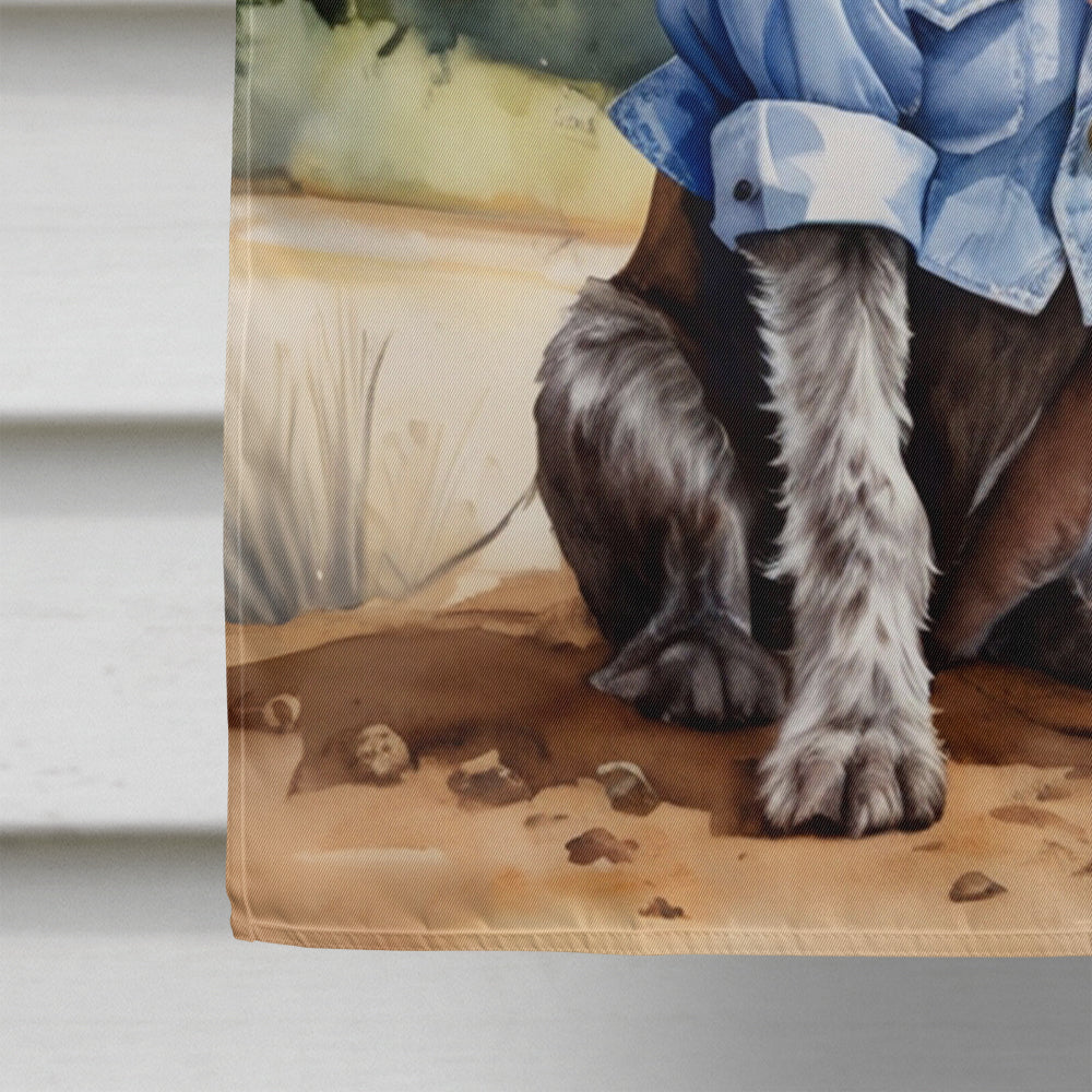 German Wirehaired Pointer Cowboy Welcome House Flag 28x40 Porch Sleeve Pole Decorative Outside Yard Banner Artwork Wall Hanging, Polyester