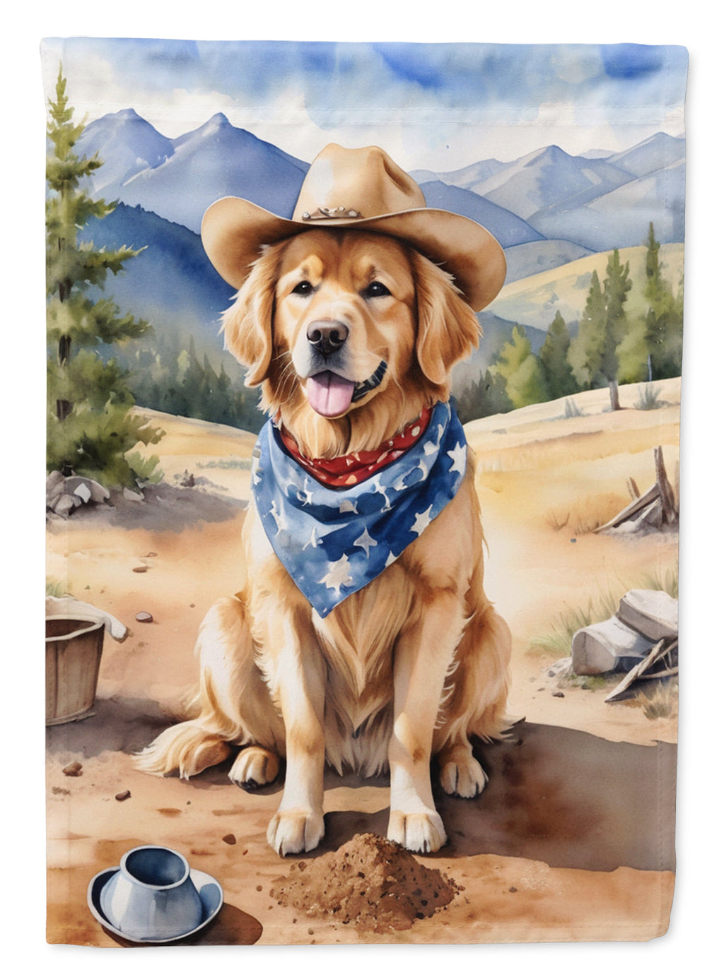 Golden Retriever Cowboy Welcome House Flag 28x40 Porch Sleeve Pole Decorative Outside Yard Banner Artwork Wall Hanging, Polyester