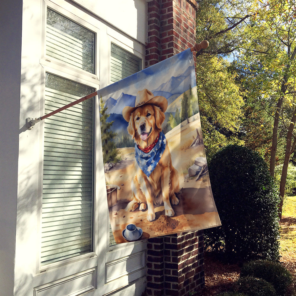 Golden Retriever Cowboy Welcome House Flag 28x40 Porch Sleeve Pole Decorative Outside Yard Banner Artwork Wall Hanging, Polyester