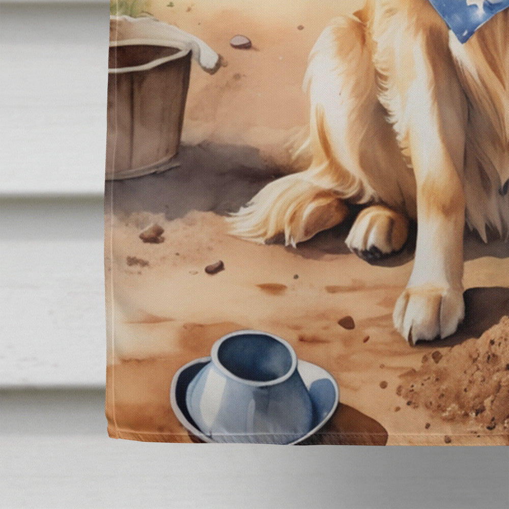 Golden Retriever Cowboy Welcome House Flag 28x40 Porch Sleeve Pole Decorative Outside Yard Banner Artwork Wall Hanging, Polyester