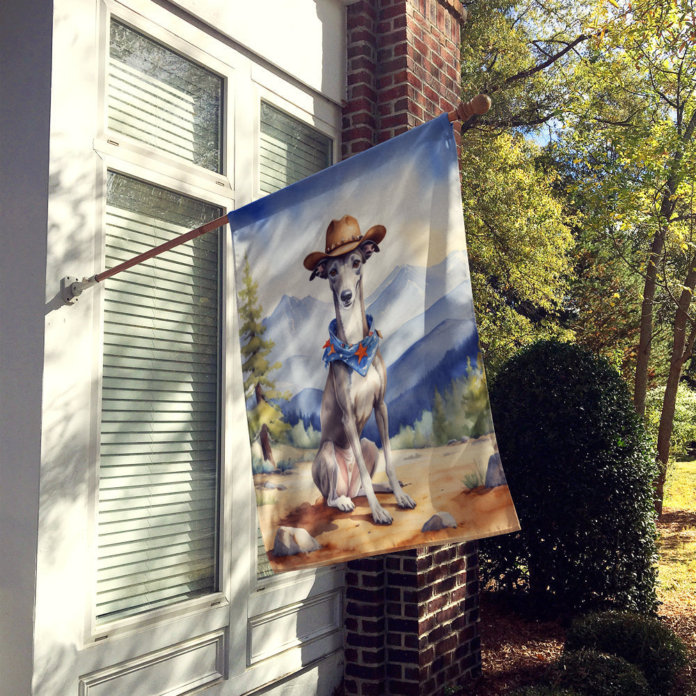Greyhound Cowboy Welcome House Flag 28x40 Porch Sleeve Pole Decorative Outside Yard Banner Artwork Wall Hanging, Polyester