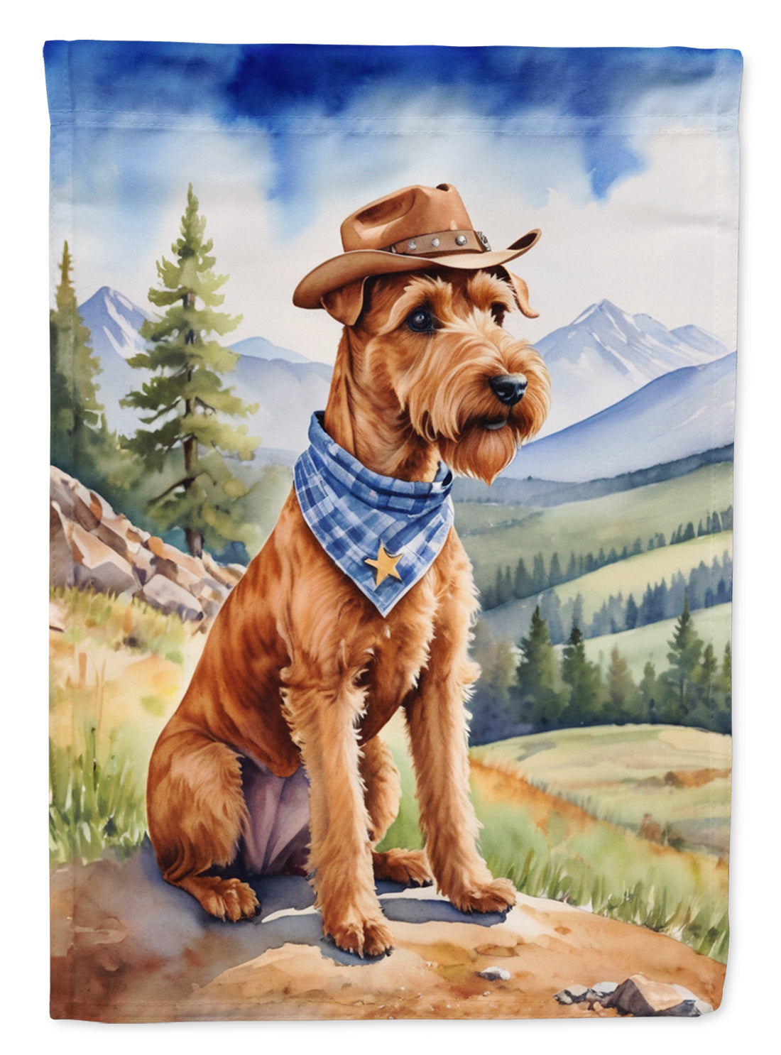 Irish Terrier Cowboy Welcome House Flag 28x40 Porch Sleeve Pole Decorative Outside Yard Banner Artwork Wall Hanging, Polyester