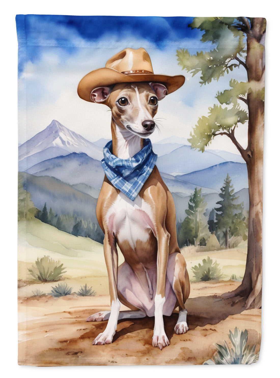 Italian Greyhound Cowboy Welcome House Flag 28x40 Porch Sleeve Pole Decorative Outside Yard Banner Artwork Wall Hanging, Polyester
