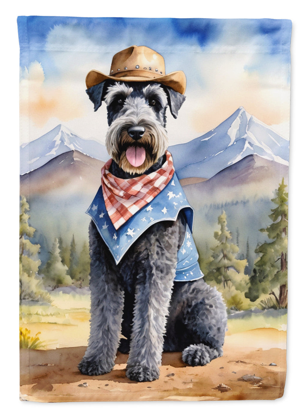 Kerry Blue Terrier Cowboy Welcome House Flag 28x40 Porch Sleeve Pole Decorative Outside Yard Banner Artwork Wall Hanging, Polyester