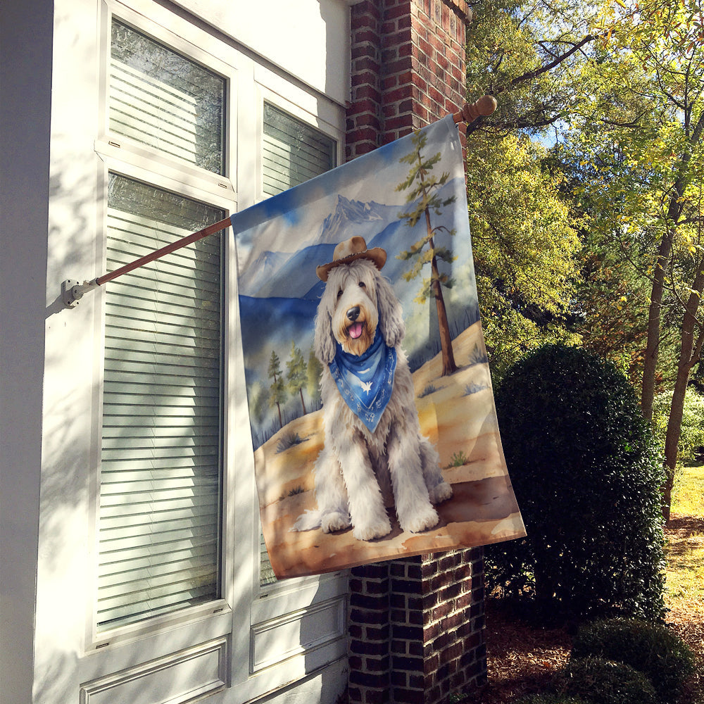 Komondor Cowboy Welcome House Flag 28x40 Porch Sleeve Pole Decorative Outside Yard Banner Artwork Wall Hanging, Polyester