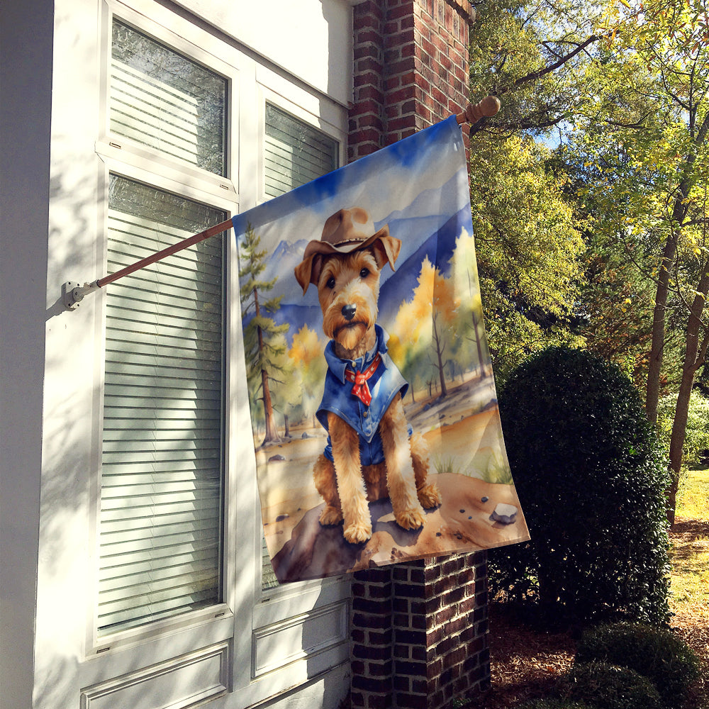 Lakeland Terrier Cowboy Welcome House Flag 28x40 Porch Sleeve Pole Decorative Outside Yard Banner Artwork Wall Hanging, Polyester