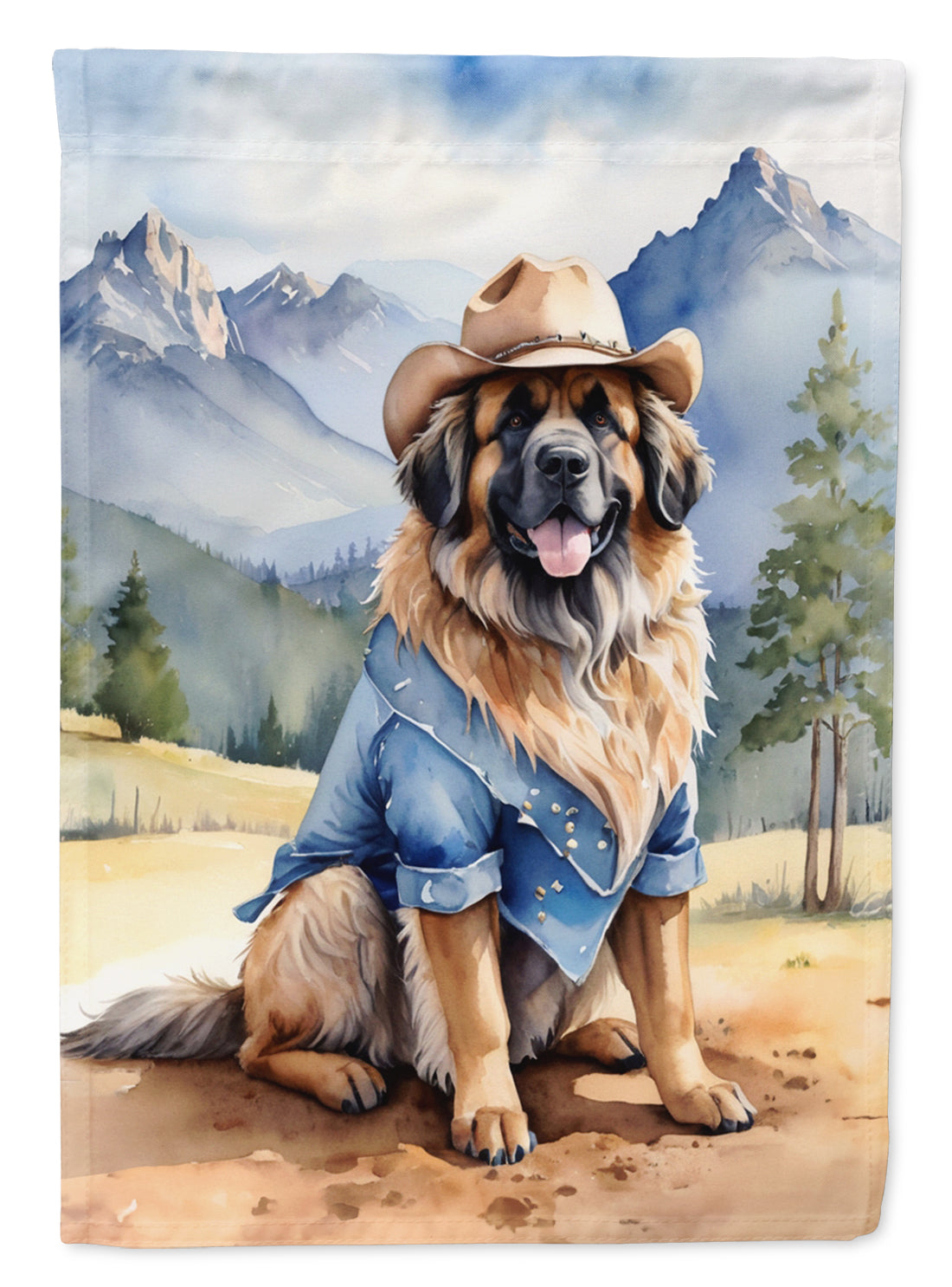 Leonberger Cowboy Welcome House Flag 28x40 Porch Sleeve Pole Decorative Outside Yard Banner Artwork Wall Hanging, Polyester