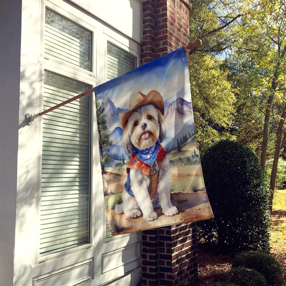 Lhasa Apso Cowboy Welcome House Flag 28x40 Porch Sleeve Pole Decorative Outside Yard Banner Artwork Wall Hanging, Polyester