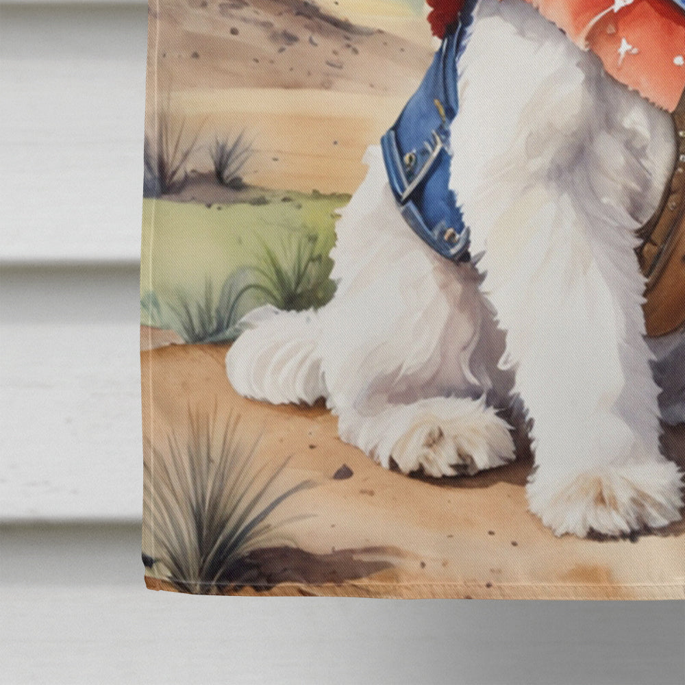 Lhasa Apso Cowboy Welcome House Flag 28x40 Porch Sleeve Pole Decorative Outside Yard Banner Artwork Wall Hanging, Polyester