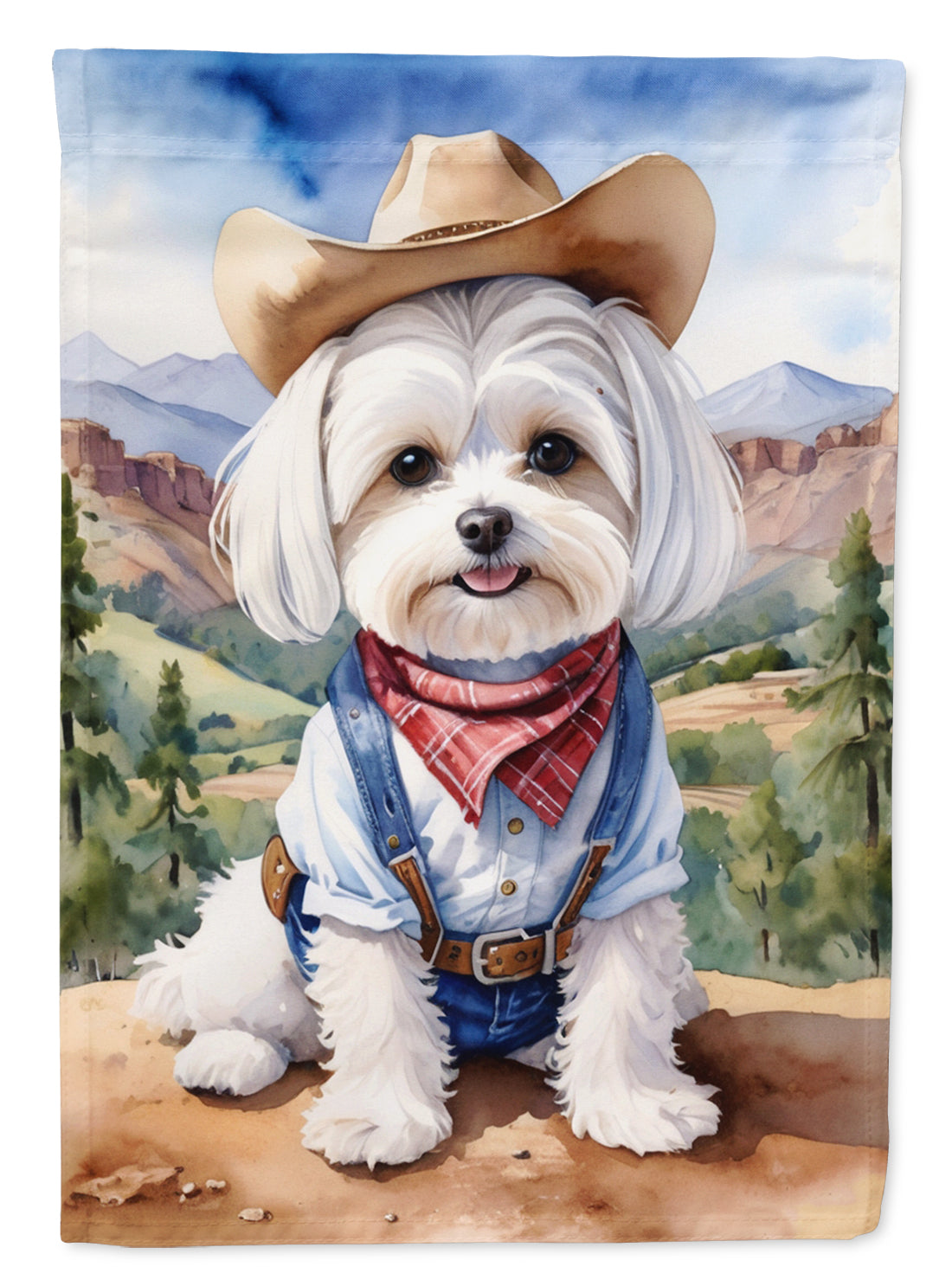 Maltese Cowboy Welcome House Flag 28x40 Porch Sleeve Pole Decorative Outside Yard Banner Artwork Wall Hanging, Polyester