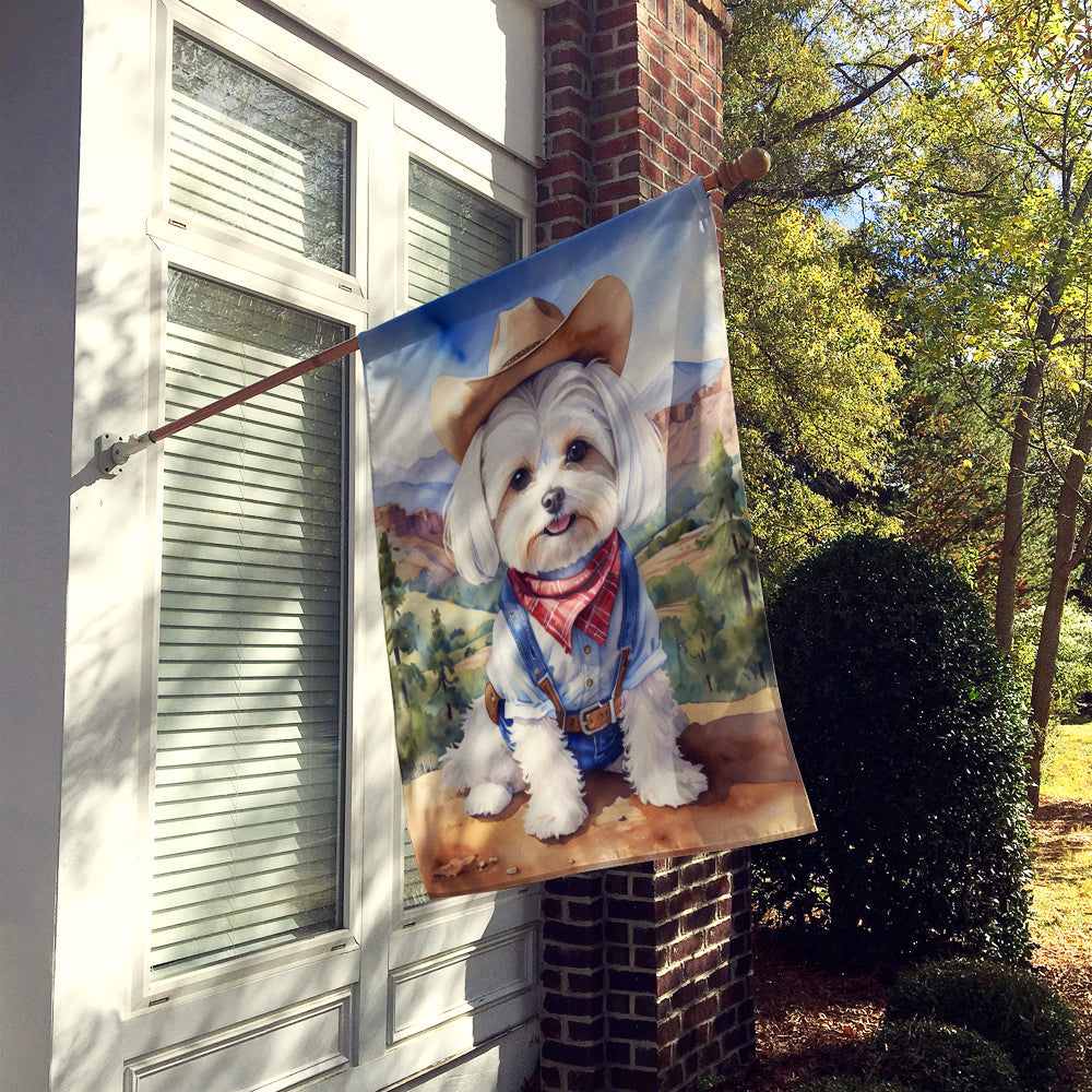 Maltese Cowboy Welcome House Flag 28x40 Porch Sleeve Pole Decorative Outside Yard Banner Artwork Wall Hanging, Polyester