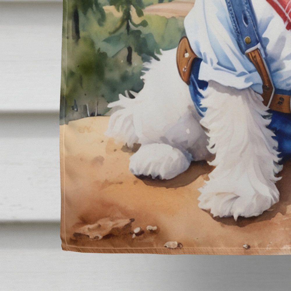 Maltese Cowboy Welcome House Flag 28x40 Porch Sleeve Pole Decorative Outside Yard Banner Artwork Wall Hanging, Polyester