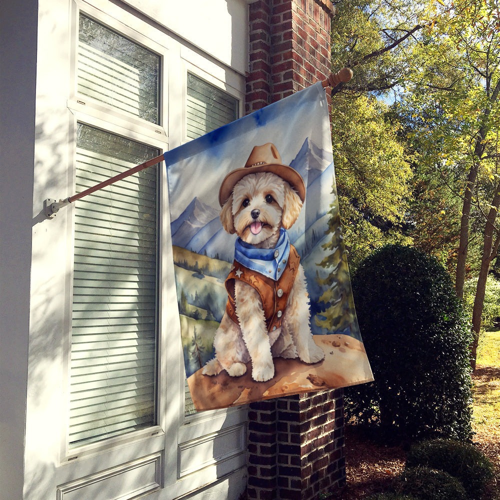 Maltipoo Cowboy Welcome House Flag 28x40 Porch Sleeve Pole Decorative Outside Yard Banner Artwork Wall Hanging, Polyester