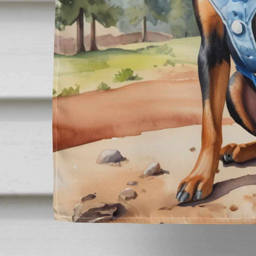 Miniature Pinscher Cowboy Welcome House Flag 28x40 Porch Sleeve Pole Decorative Outside Yard Banner Artwork Wall Hanging, Polyester
