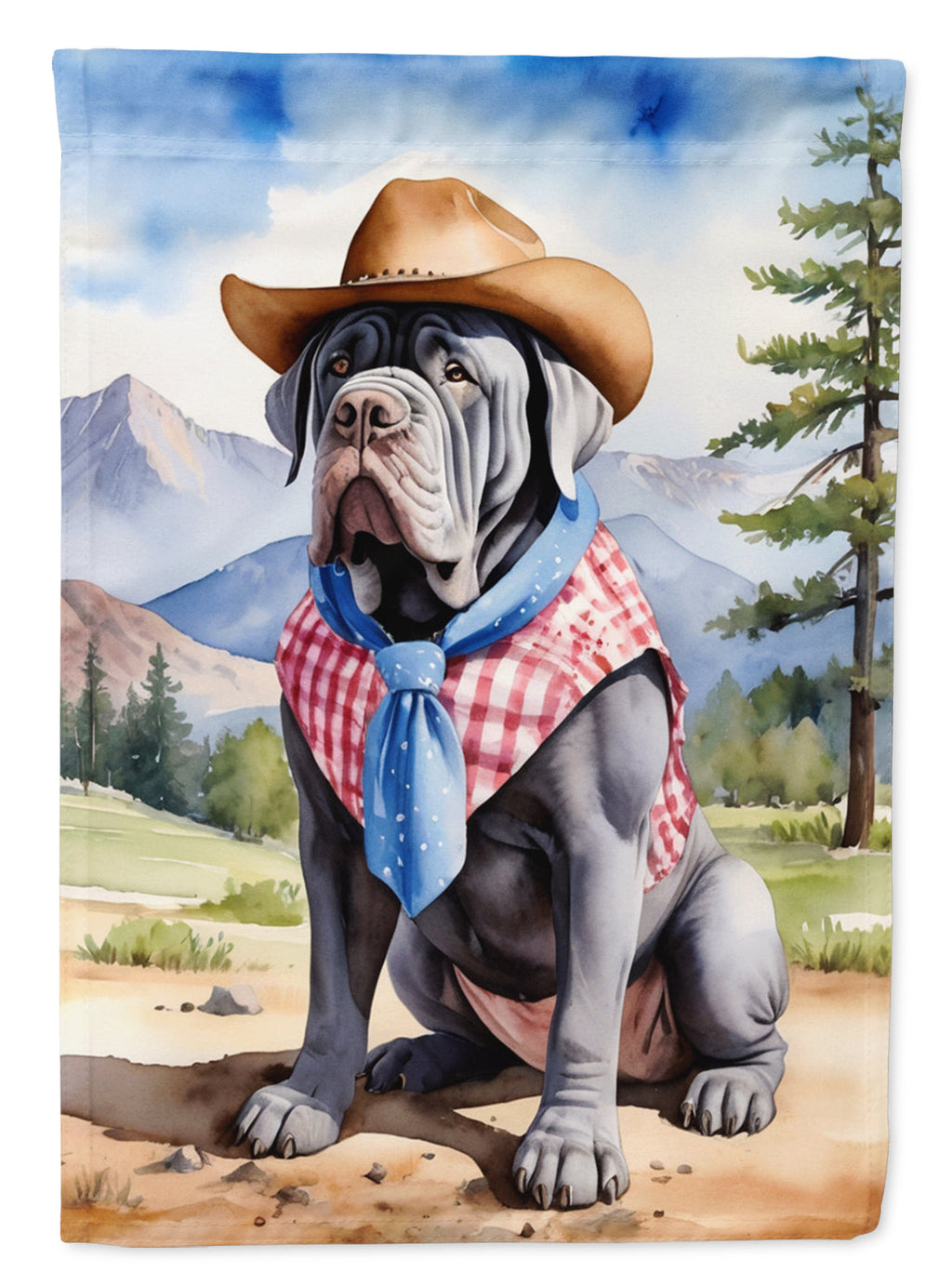 Neapolitan Mastiff Cowboy Welcome House Flag 28x40 Porch Sleeve Pole Decorative Outside Yard Banner Artwork Wall Hanging, Polyester