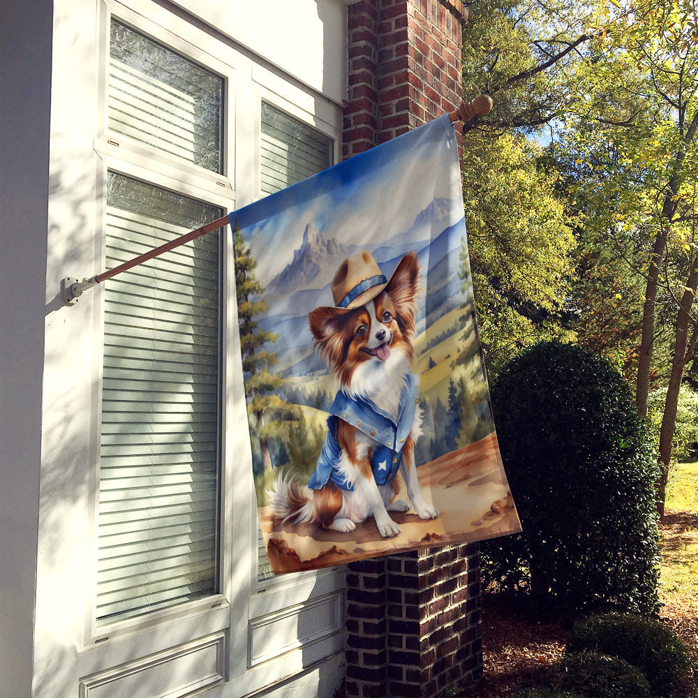 Papillon Cowboy Welcome House Flag 28x40 Porch Sleeve Pole Decorative Outside Yard Banner Artwork Wall Hanging, Polyester