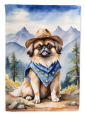Pekingese Cowboy Welcome House Flag 28x40 Porch Sleeve Pole Decorative Outside Yard Banner Artwork Wall Hanging, Polyester