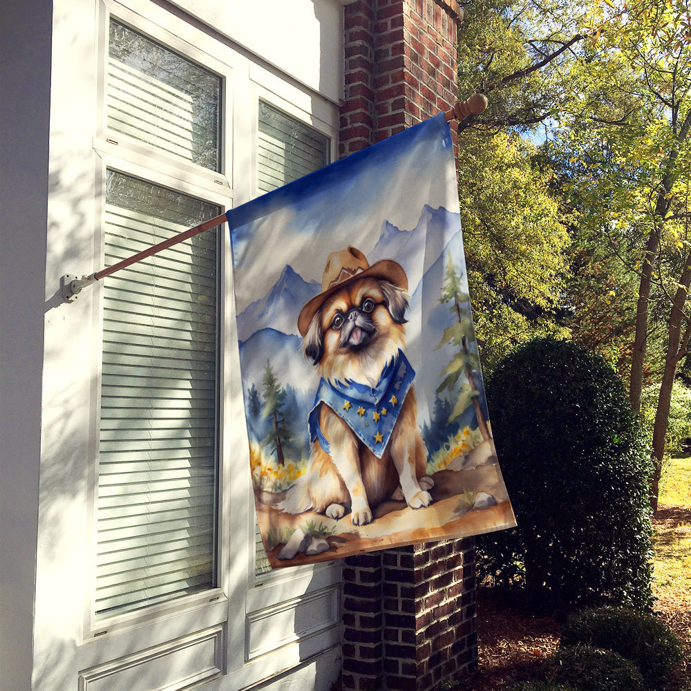 Pekingese Cowboy Welcome House Flag 28x40 Porch Sleeve Pole Decorative Outside Yard Banner Artwork Wall Hanging, Polyester