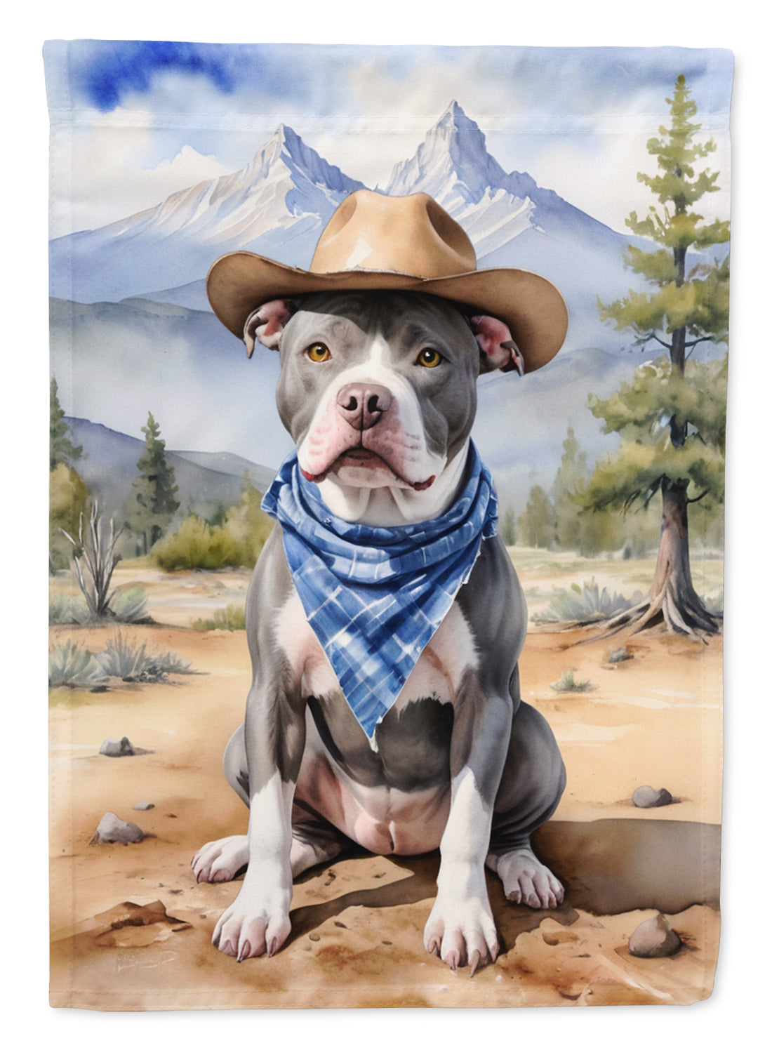 Pit Bull Terrier Cowboy Welcome House Flag 28x40 Porch Sleeve Pole Decorative Outside Yard Banner Artwork Wall Hanging, Polyester