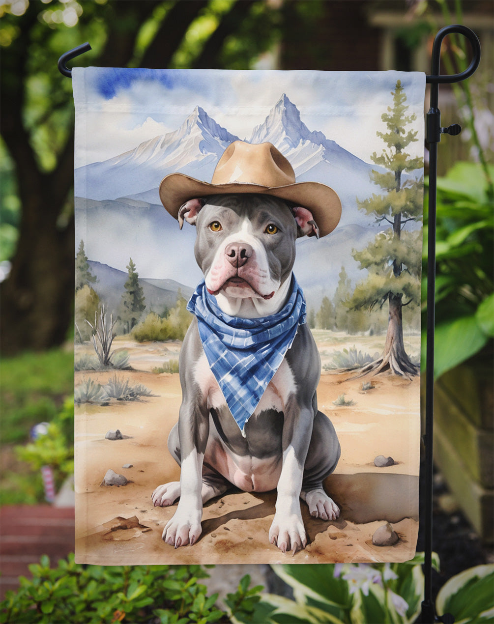 Pit Bull Terrier Cowboy Welcome Garden Flag Mailbox Decorative Yard Banner Outside Patio Artwork for Flower Beds, Garden Size, Multicolor