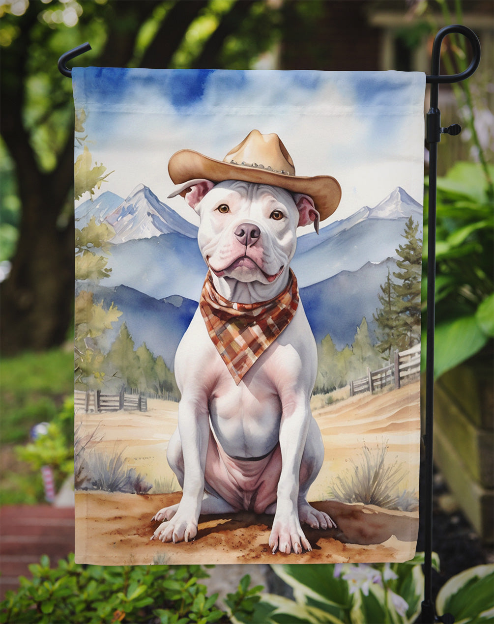 Pit Bull Terrier Cowboy Welcome Garden Flag Mailbox Decorative Yard Banner Outside Patio Artwork for Flower Beds, Garden Size, Multicolor