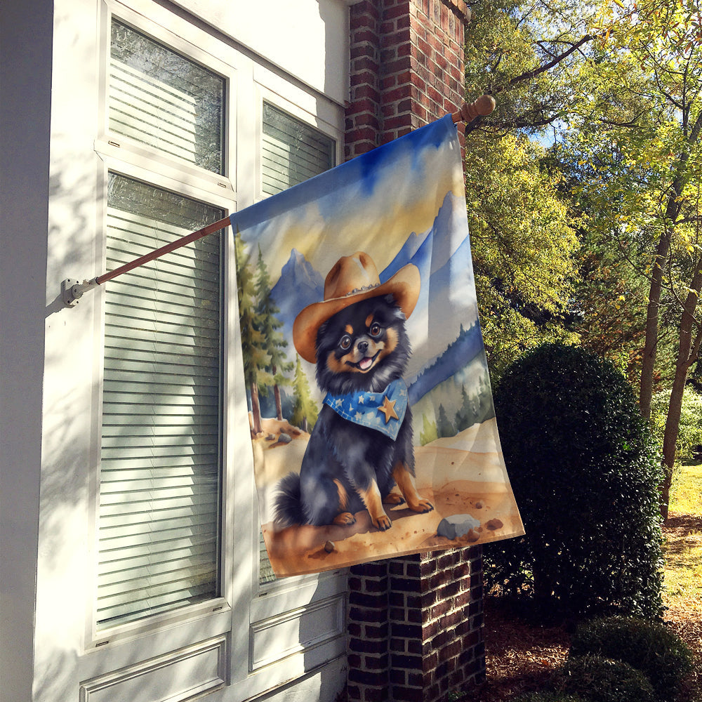 Pomeranian Cowboy Welcome House Flag 28x40 Porch Sleeve Pole Decorative Outside Yard Banner Artwork Wall Hanging, Polyester