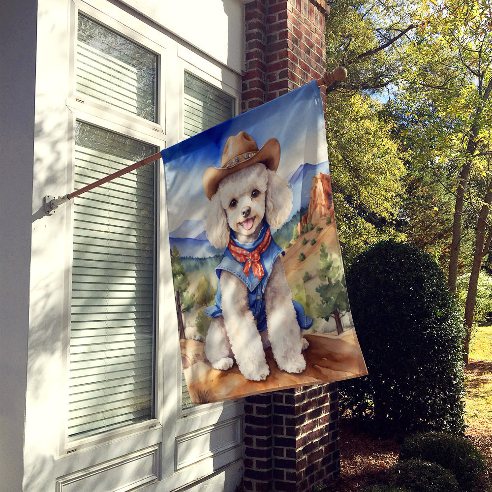 Poodle Cowboy Welcome House Flag 28x40 Porch Sleeve Pole Decorative Outside Yard Banner Artwork Wall Hanging, Polyester
