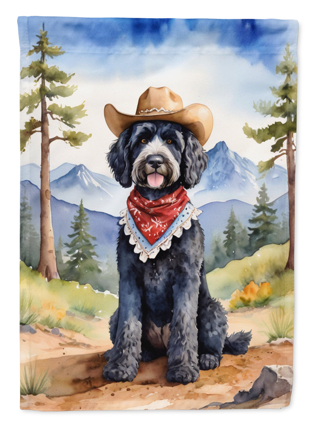 Portuguese Water Dog Cowboy Welcome House Flag 28x40 Porch Sleeve Pole Decorative Outside Yard Banner Artwork Wall Hanging, Polyester