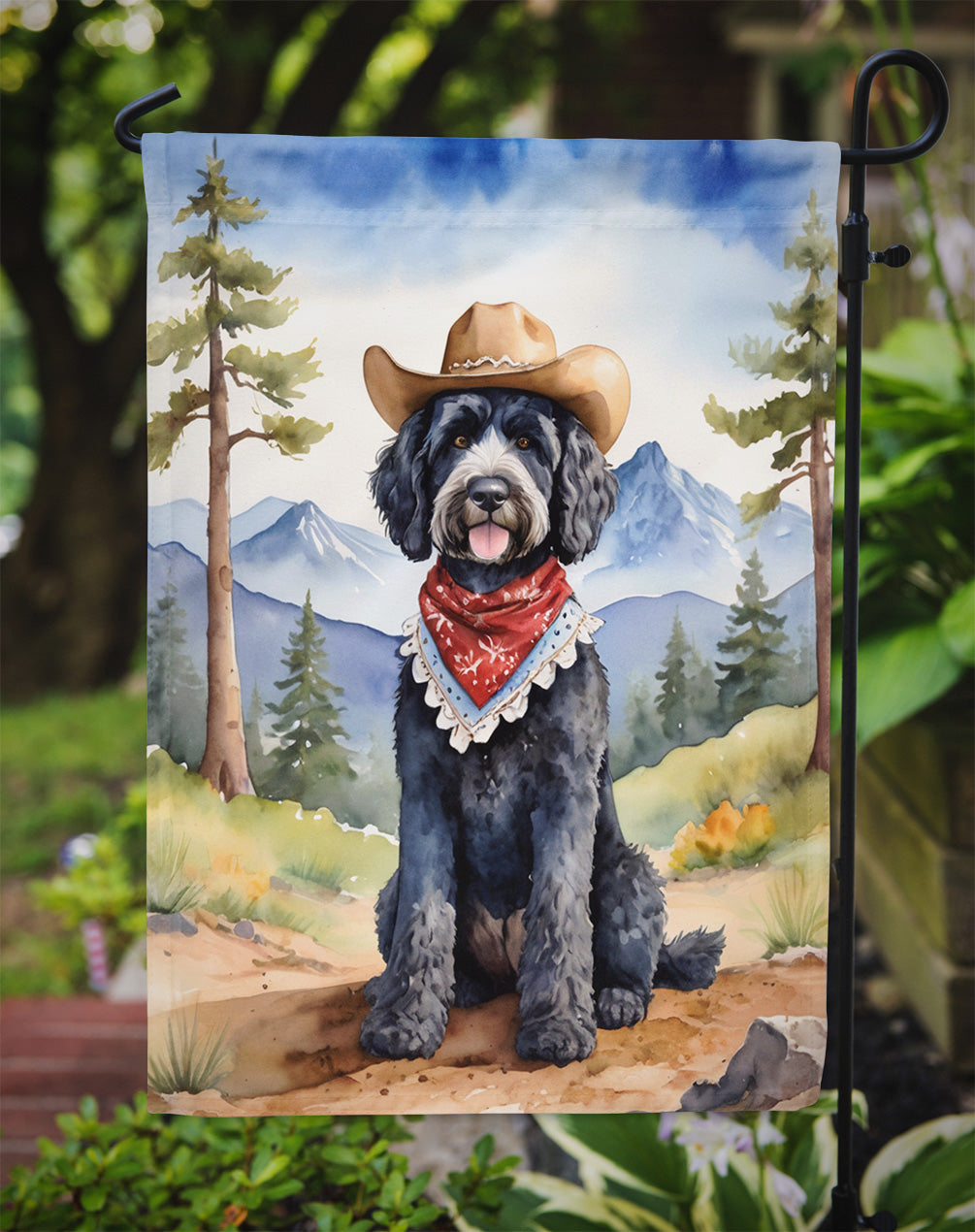 Portuguese Water Dog Cowboy Welcome Garden Flag Mailbox Decorative Yard Banner Outside Patio Artwork for Flower Beds, Garden Size, Multicolor