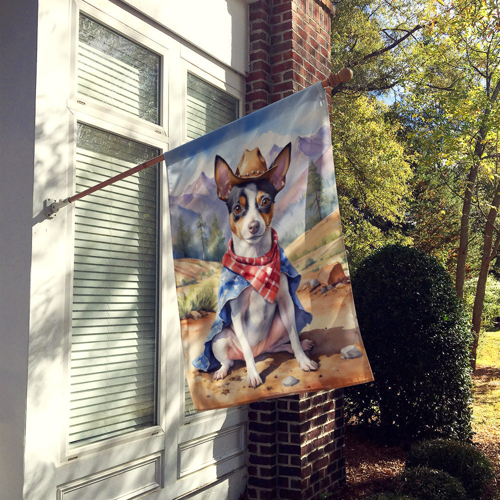 Rat Terrier Cowboy Welcome House Flag 28x40 Porch Sleeve Pole Decorative Outside Yard Banner Artwork Wall Hanging, Polyester