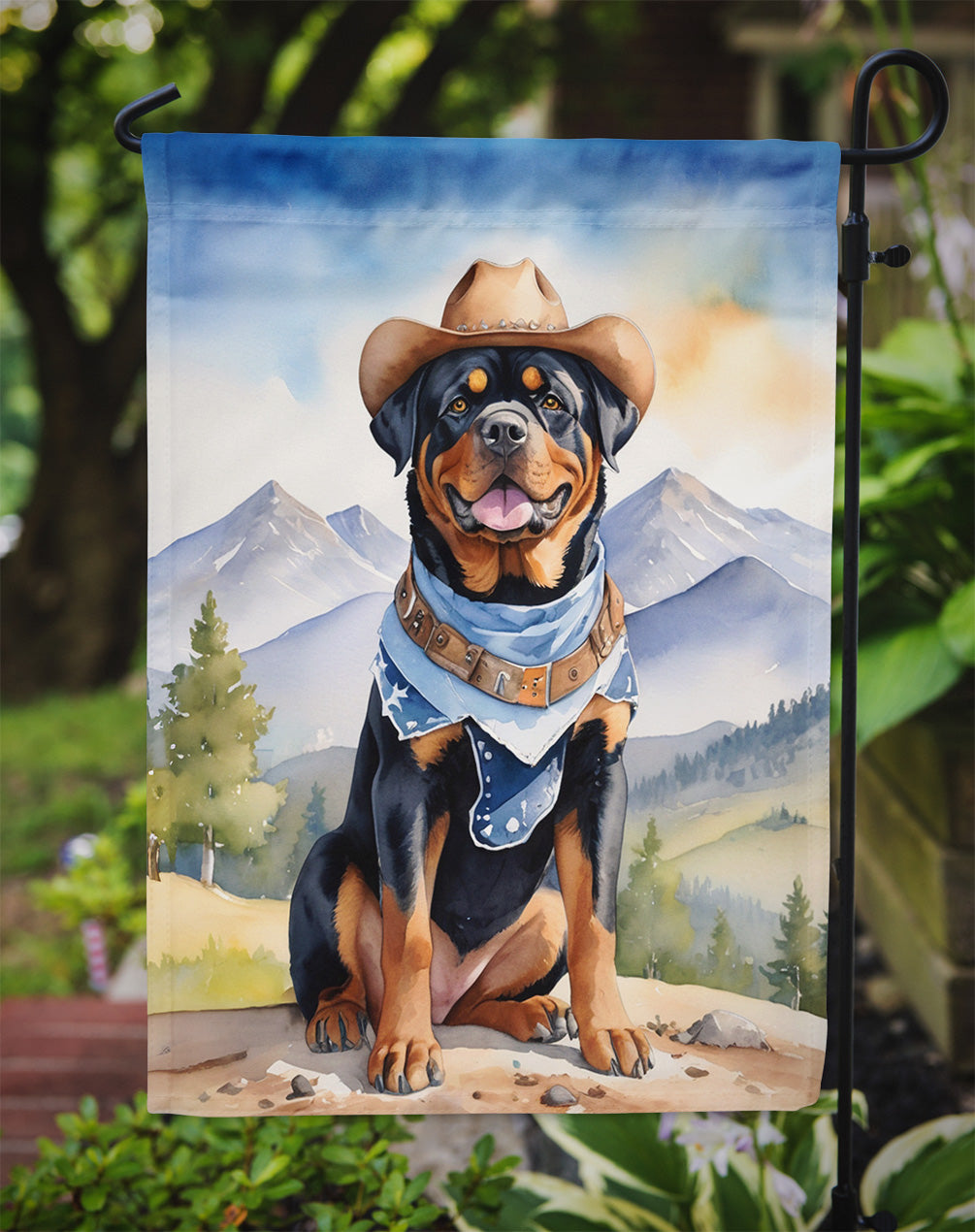 Rottweiler Cowboy Welcome Garden Flag Mailbox Decorative Yard Banner Outside Patio Artwork for Flower Beds, Garden Size, Multicolor
