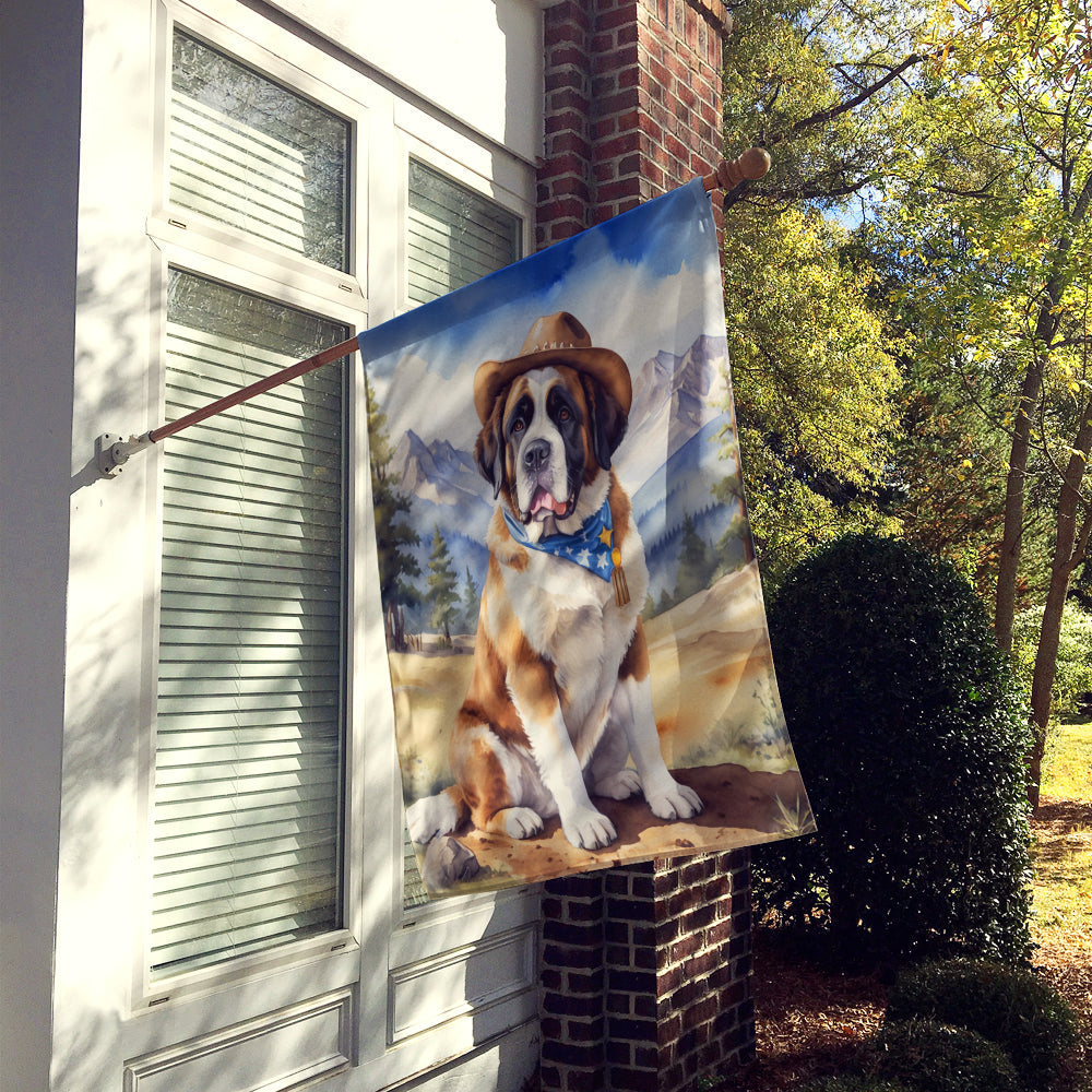 Saint Bernard Cowboy Welcome House Flag 28x40 Porch Sleeve Pole Decorative Outside Yard Banner Artwork Wall Hanging, Polyester