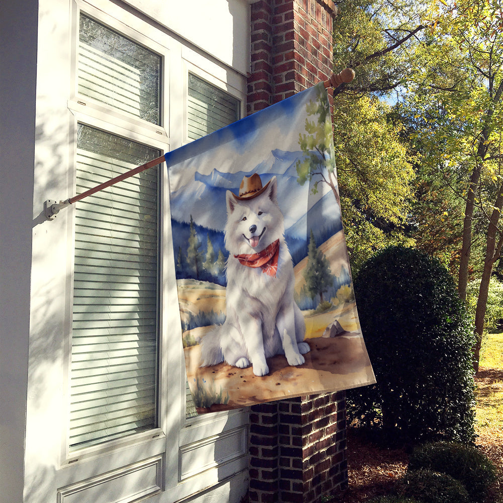 Samoyed Cowboy Welcome House Flag 28x40 Porch Sleeve Pole Decorative Outside Yard Banner Artwork Wall Hanging, Polyester