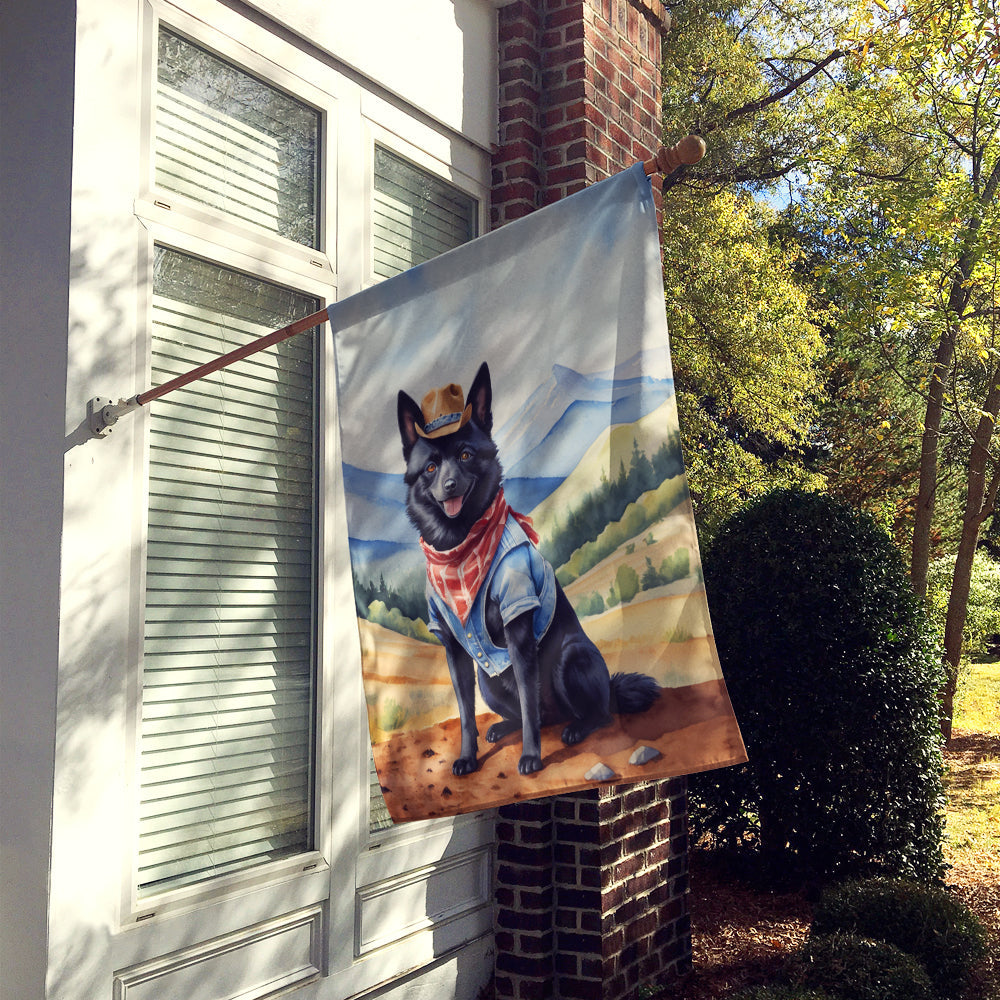 Schipperke Cowboy Welcome House Flag 28x40 Porch Sleeve Pole Decorative Outside Yard Banner Artwork Wall Hanging, Polyester