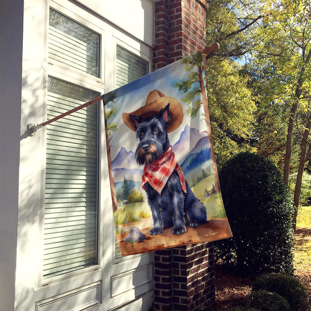 Scottish Terrier Cowboy Welcome House Flag 28x40 Porch Sleeve Pole Decorative Outside Yard Banner Artwork Wall Hanging, Polyester