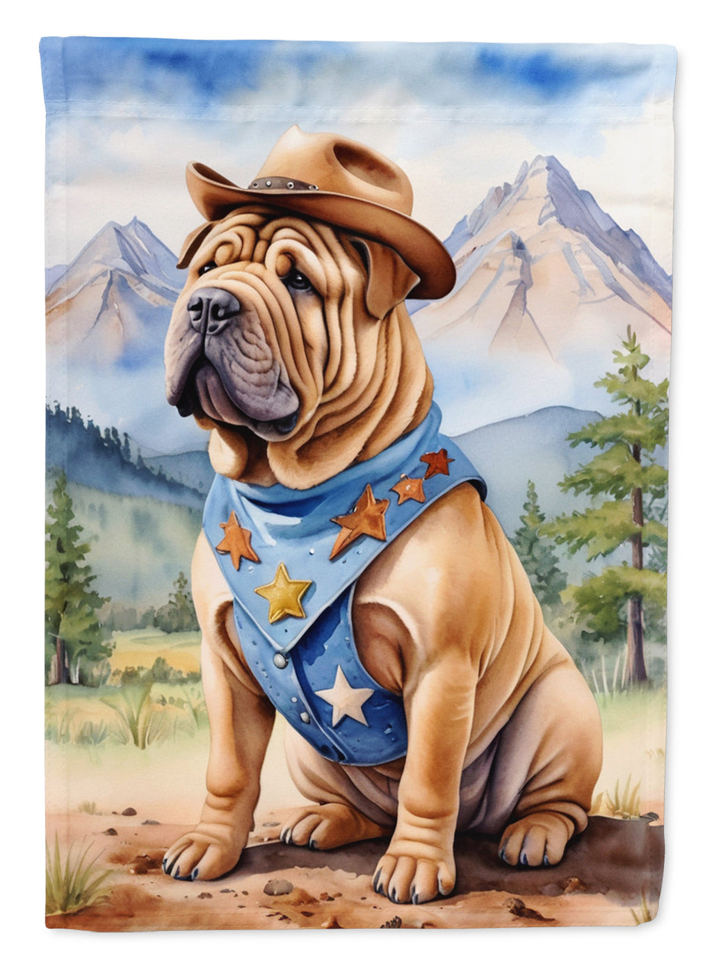 Shar Pei Cowboy Welcome House Flag 28x40 Porch Sleeve Pole Decorative Outside Yard Banner Artwork Wall Hanging, Polyester