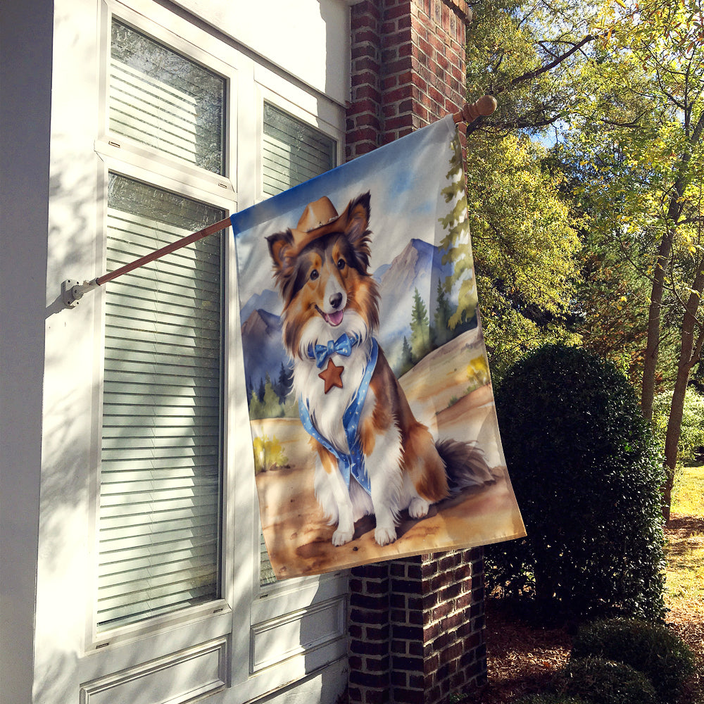 Sheltie Cowboy Welcome House Flag 28x40 Porch Sleeve Pole Decorative Outside Yard Banner Artwork Wall Hanging, Polyester
